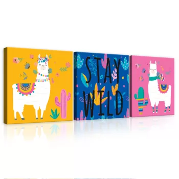   Vászonkép 3 darabos, Llama - Stay wild, 3 db 25x25 cm méret