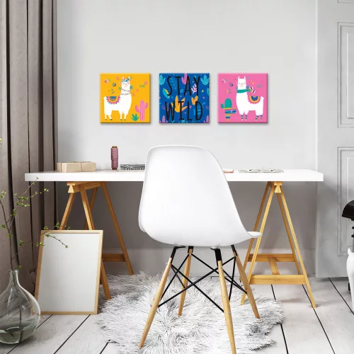 Vászonkép 3 darabos, Llama - Stay wild, 3 db 25x25 cm méret