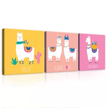 Vászonkép 3 darabos, Llama, 3 db 25x25 cm méret