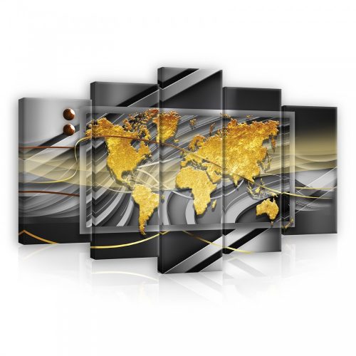 Vászonkép 5 darabos, Világ térkép, absztrakt háttérmintával  100x60 cm méretben