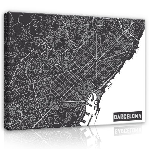 Vászonkép, Térkép - Barcelona, 80x60 cm méretben