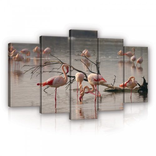 Vászonkép 5 darabos, Flamingók a vízben 100x60 cm méretben