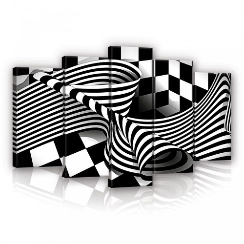 Vászonkép 5 darabos, Fekete-fehér kockás,csíkos absztrakt 3D-ben 100x60 cm méretben