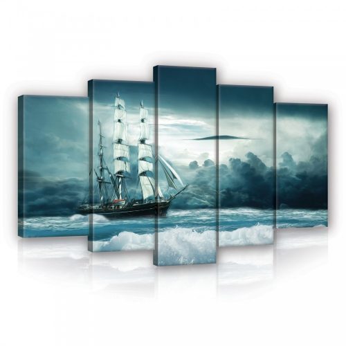 Vászonkép 5 darabos, Vitorlás hajó a viharos tengeren 100x60 cm méretben