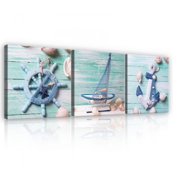   Vászonkép 3 darabos, Tengerész motívumok, 3 db 25x25 cm méret