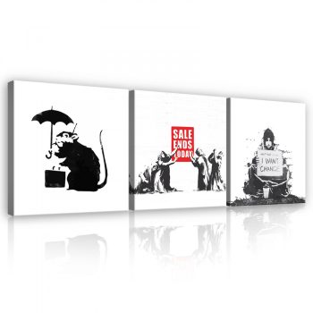  Vászonkép 3 darabos, Banksy vállogatás, 3 db 25x25 cm méret