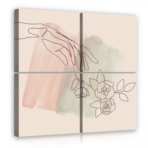 Vászonkép 4 darabos, Kéz és rózsa 50x50 cm méretben