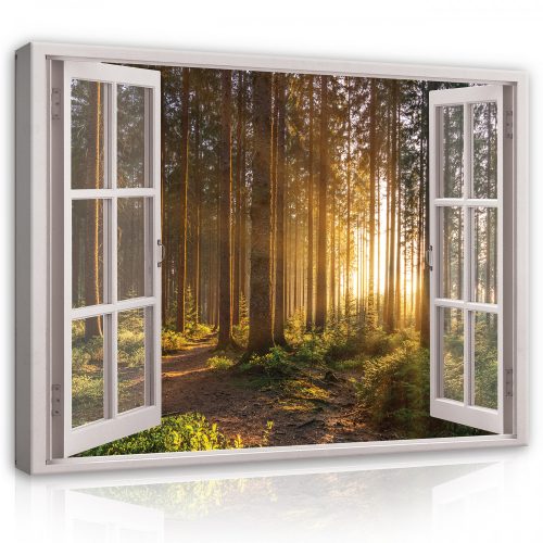 Vászonkép, Kilátás az ablakból, erdő, 80x60 cm méretben