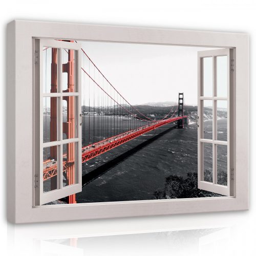 Vászonkép, Kilátás az ablakból, Golden Gate híd, 60x40 cm méretben