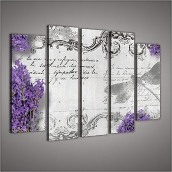  Vászonkép, 5 darabos Levendula vintage 150x100 cm méretben