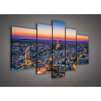 Vászonkép, 5 darabos, Párizs este 170x100 cm méretben