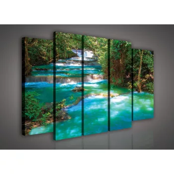 Vászonkép, 5 darabos Erdei vízesés 150x100 cm méretben