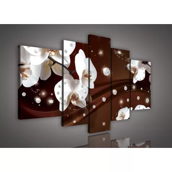   Vászonkép, 5 darabos, Orchideák gyöngyökkel 170x100 cm méretben