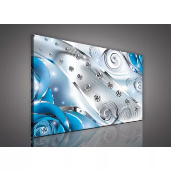   Vászonkép, Kék virágos-gyögyös absztrakt, 60x40 cm méretben