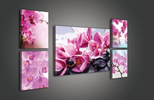 Vászonkép, 5 darabos Orchidea variálható elrendezésben