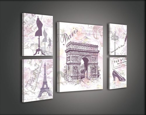 Vászonkép, 5 darabos Párizsi motívumok variálható elrendezésben