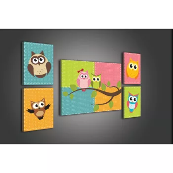 Vászonkép, 5 darabos Baglyok variálható elrendezésben