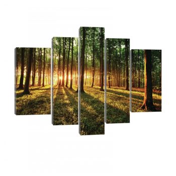   Vászonkép, 5 darabos, Erdő a naplementében 170x100 cm méretben