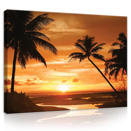 Vászonkép, Pálmafák naplementében, 80x60 cm méretben