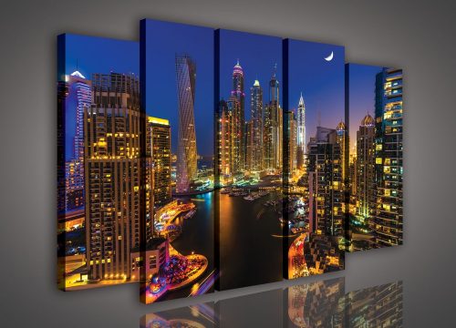 Vászonkép, 5 darabos Dubai éjszaka 150x100 cm méretben