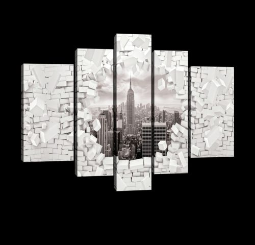 Vászonkép, 5 darabos, New York a leomló téglafal mögött 170x100 cm méretben