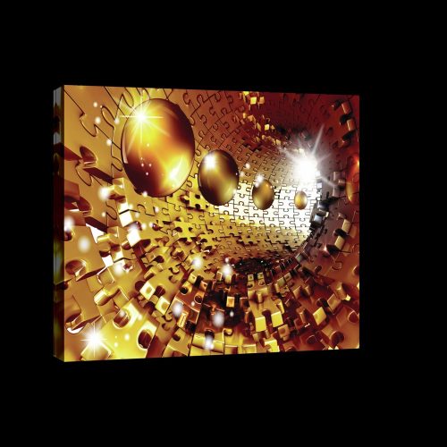 Arany gömbök puzzle alagútban, vászonkép, 60x40 cm méretben