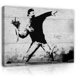   Vászonkép, Banksy - Hooligan with flowers, 100x75 cm méretben