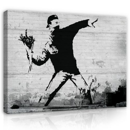 Vászonkép, Banksy - Hooligan with flowers, 80x60 cm méretben