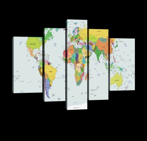 Vászonkép, 5 darabos, Színes világtérkép 170x100 cm méretben