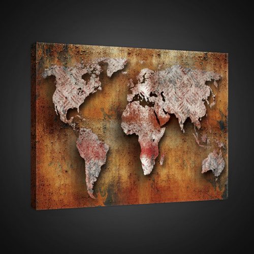 Vászonkép, Rozsdás világtérkép, 100x75 cm méretben