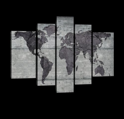 Vászonkép, 5 darabos, Szürke világtérkép 170x100 cm méretben