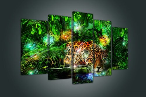 Vászonkép 5 darabos, Leopárd a zöldben 100x60 cm méretben