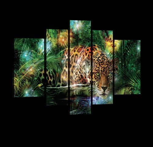 Vászonkép, 5 darabos, Jaguár a dzsungelben 170x100 cm méretben