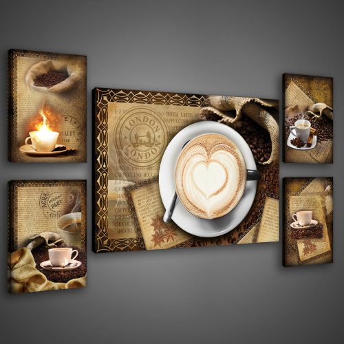 Vászonkép, 5 darabos Kávé variálható elrendezésben