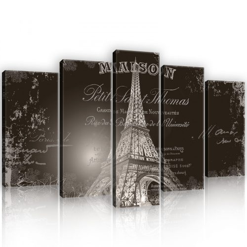 Vászonkép 5 darabos Eiffel torony, Párizs 100x60 cm méretben