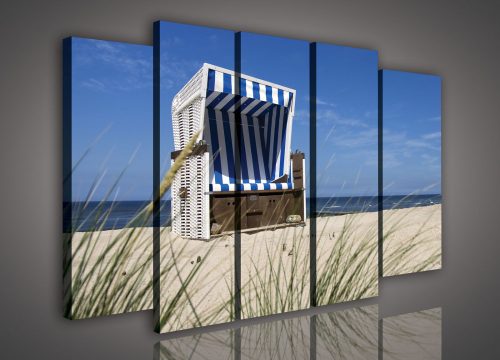 Vászonkép, 5 darabos Strandszék a tengerparton 150x100 cm méretben