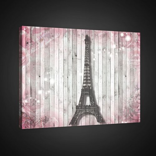 Vászonkép, Eiffel-torony deszka mintán, 100x75 cm méretben