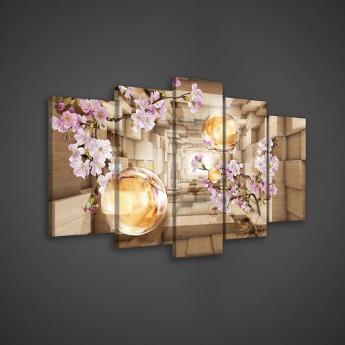 Vászonkép 5 darabos,  Alagút gömbökkel és virágokkal 100x60 cm méretben