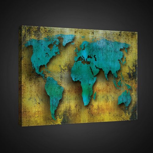 Vászonkép, Kopott világtérkép, 100x75 cm méretben