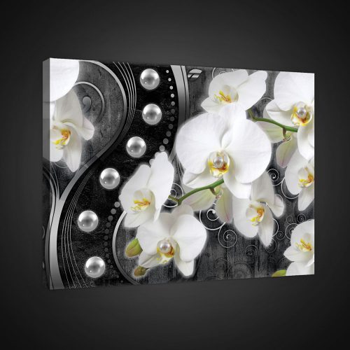 Vászonkép, Orchidea gyöngyös háttérrel, 100x75 cm méretben