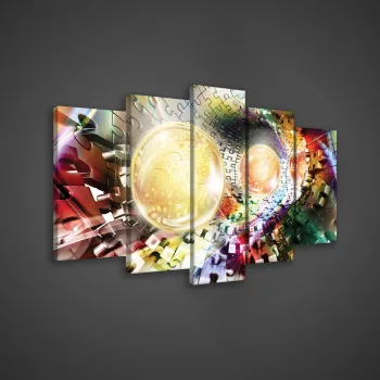   Vászonkép 5 darabos, Gömbök puzzle alagútban 100x60 cm méretben