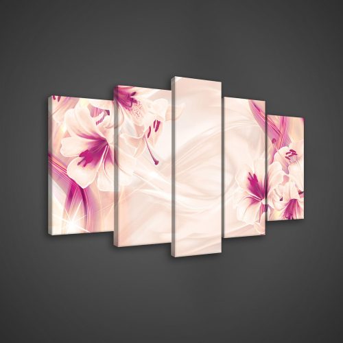 Vászonkép 5 darabos, Lilás-rózsaszínes liliomok 100x60 cm méretben