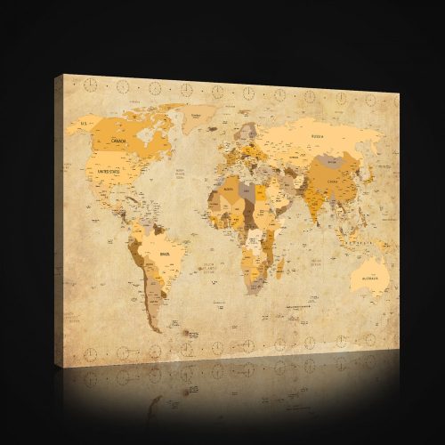 Vászonkép, Barna világtérkép, 100x75 cm méretben