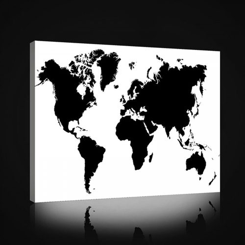 Vászonkép, Fekete-fehér világtérkép, 100x75 cm méretben