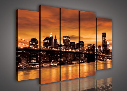 Vászonkép, 5 darabos New York este 150x100 cm méretben
