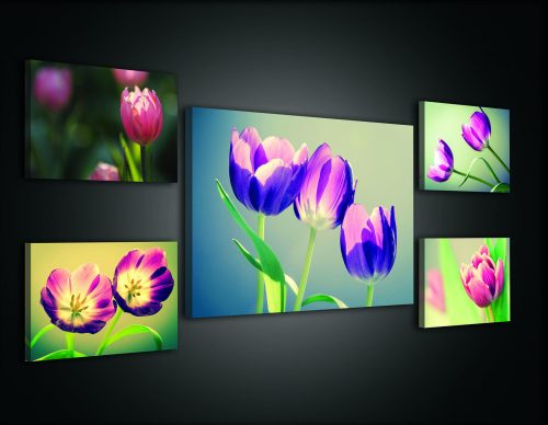 Vászonkép, 5 darabos Tulipánok variálható elrendezésben
