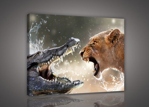 Vászonkép, Oroszlán és krokodil, 100x75 cm méretben