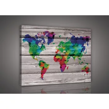 Vászonkép, Színes világtérkép, 100x75 cm méretben