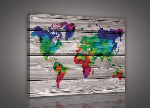 Vászonkép, Színes világtérkép, 100x75 cm méretben