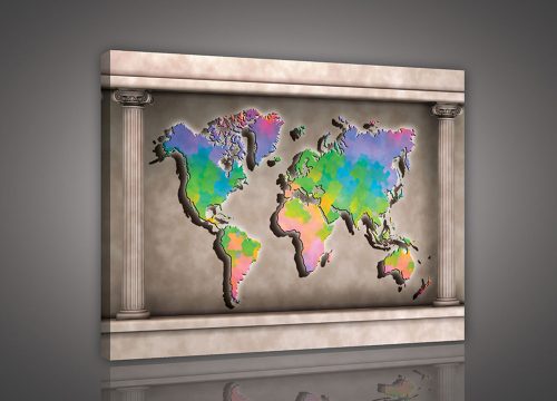 Vászonkép, Szines világtérkép, 80x60 cm méretben